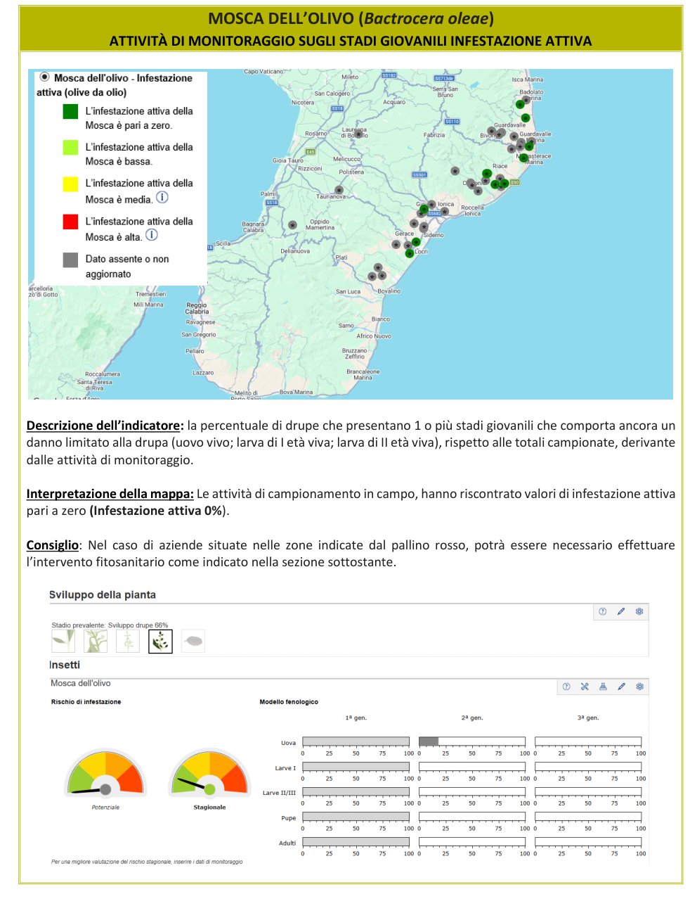 Mappa infestazione attiva Mosca dell'olivo – Reggio Calabria, bollettino N° 11 del 07/09/2026